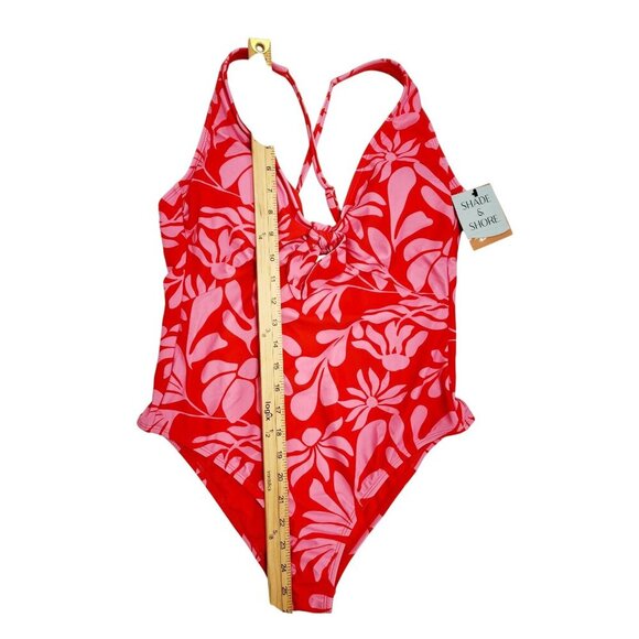 Shade & Shore Womens Red & Pink Floral One-Piece Swimsuit Size M - Picture 6 of 9